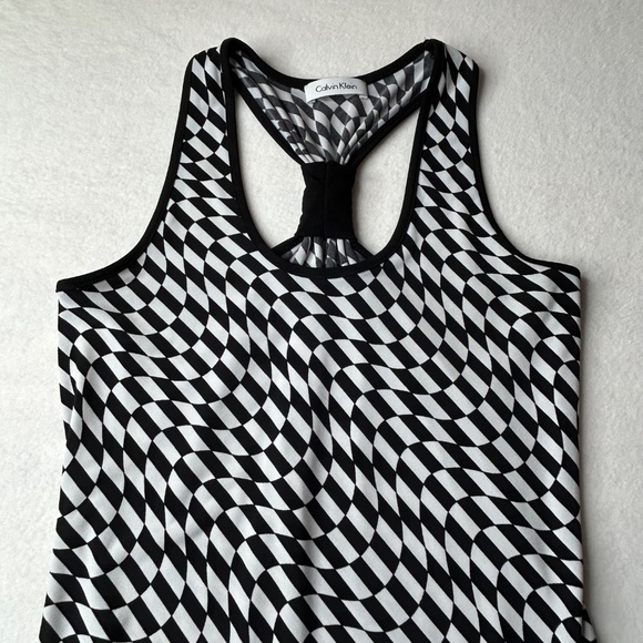 Calvin Klein Checkerboard Racing Dress Women Racer Back Small Midi - Picture 3 of 11